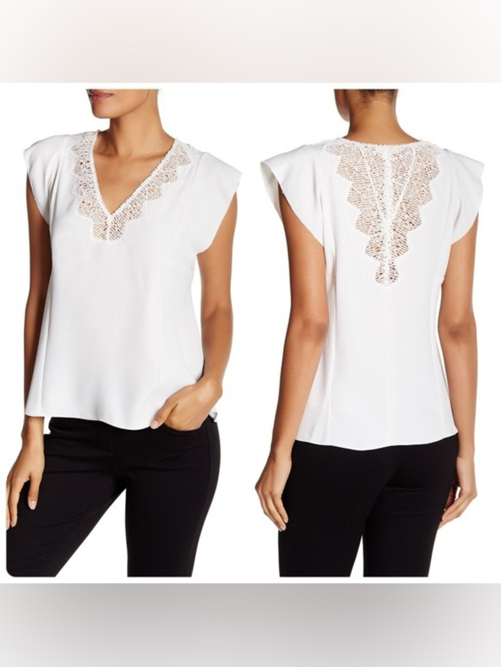 Rebecca Taylor Crepe Lace Blouse Top